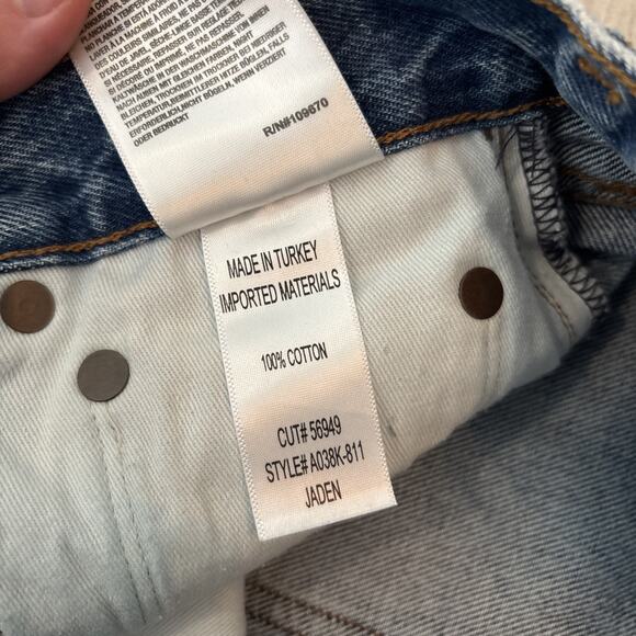 Agolde Denim Shorts Blue Jaden Cut Off Distressed Button Fly High Rise Size 28 - Picture 5 of 10